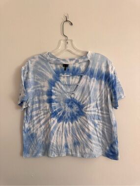 A.Lab Tie-Dye V-Neck Short Sleeve Top - Blue & White crop M